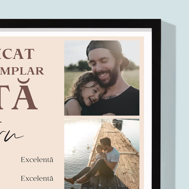 Colaj De Fotografii: Certificat De Tată Exemplar - Imprimare Cu Ramă 30X40 (Verticală)