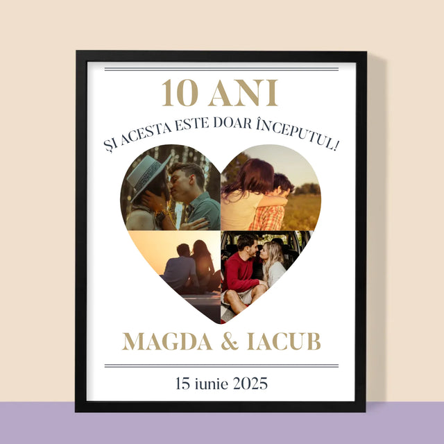 Formă Din Fotografii: Aniversare Inimă - Imprimare Cu Ramă 30X40 (Verticală)
