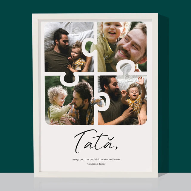 Colaj De Fotografii: Puzzle Fotografie Pentru Tata - Imprimare Cu Ramă 30X40 (Verticală)