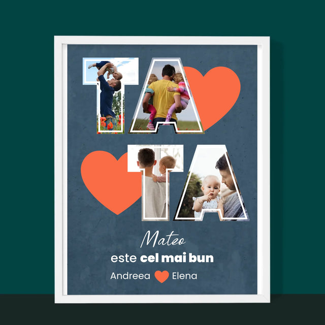 Colaj De Fotografii: Tata Este Cel Mai Bun - Imprimare Cu Ramă 30X40 (Verticală)