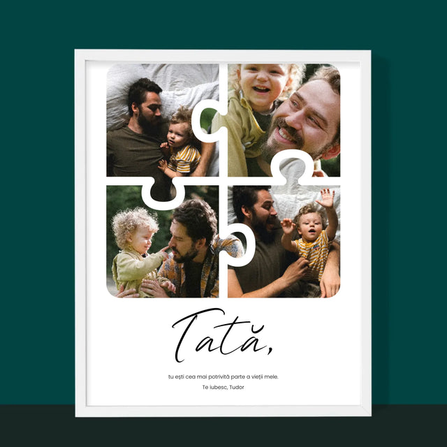 Colaj De Fotografii: Puzzle Fotografie Pentru Tata - Imprimare Cu Ramă 30X40 (Verticală)
