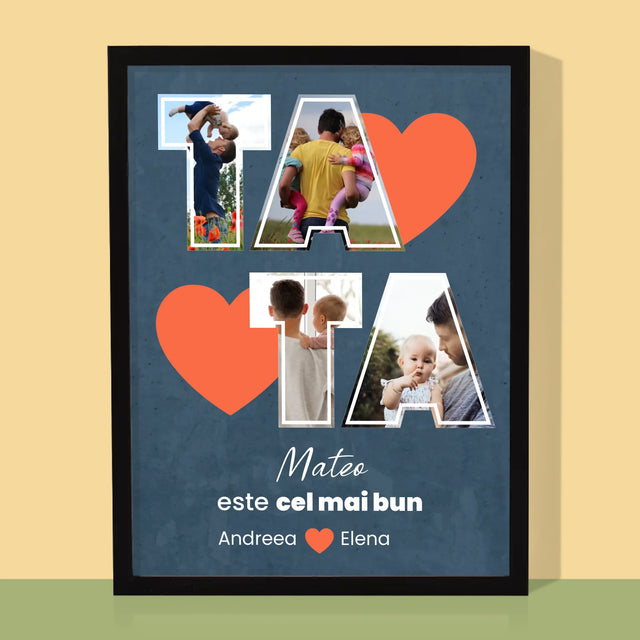 Colaj De Fotografii: Tata Este Cel Mai Bun - Imprimare Cu Ramă 30X40 (Verticală)