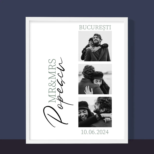 Colaj De Fotografii: Mr&Mrs Nunta - Imprimare Cu Ramă 30X40 (Verticală)