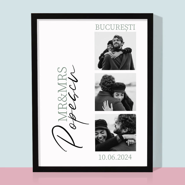 Colaj De Fotografii: Mr&Mrs Nunta - Imprimare Cu Ramă 30X40 (Verticală)