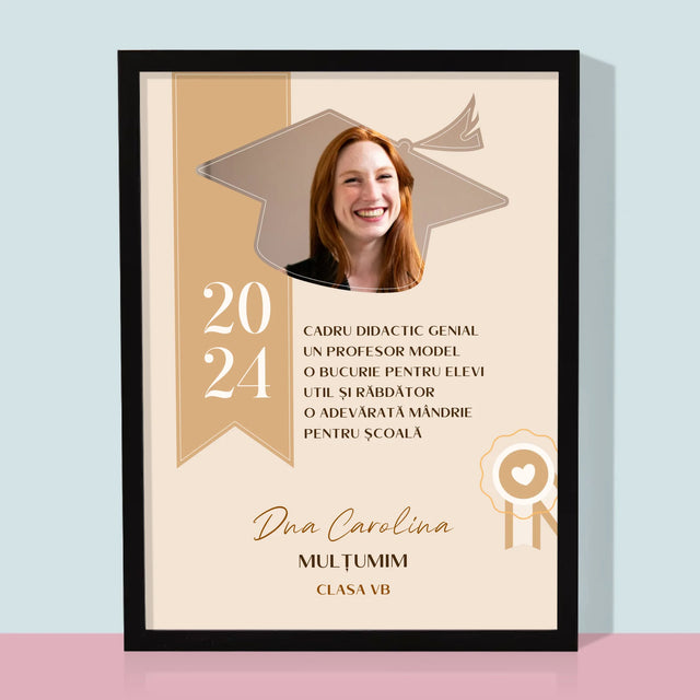 Fotografie Si Semnătură: Diplomă De Recunoștință Pentru Învățătoare - Imprimare Cu Ramă 30X40 (Verticală)