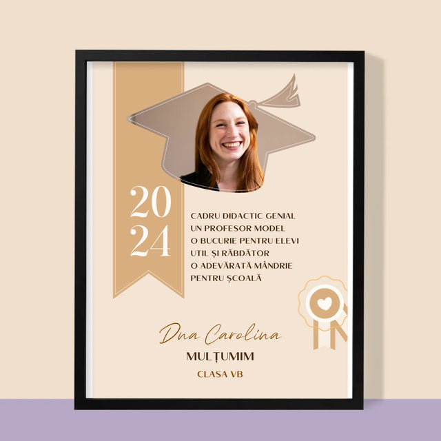 Fotografie Si Semnătură: Diplomă De Recunoștință Pentru Învățătoare - Imprimare Cu Ramă 30X40 (Verticală)