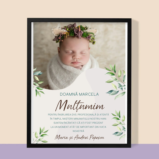 Fotografie Si Semnătură: Mulțumiri Moașei - Imprimare Cu Ramă 30X40 (Verticală)