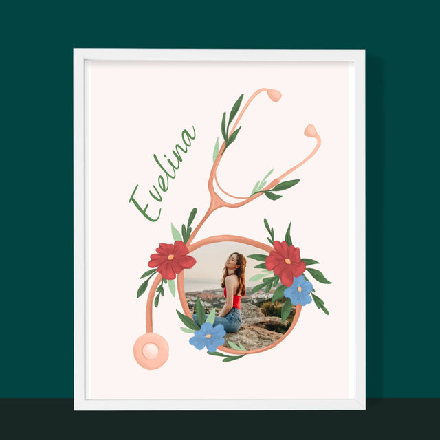 Fotografie Si Semnătură: Stetoscopul Cu Flori - Imprimare Cu Ramă 30X40 (Verticală)