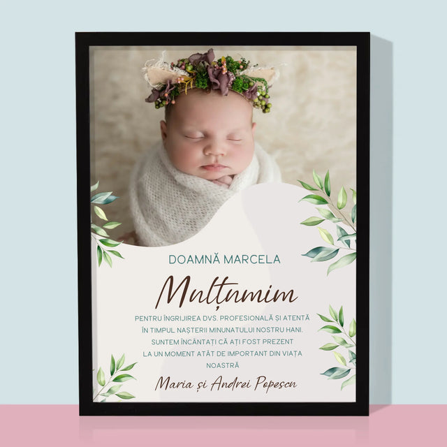 Fotografie Si Semnătură: Mulțumiri Moașei - Imprimare Cu Ramă 30X40 (Verticală)