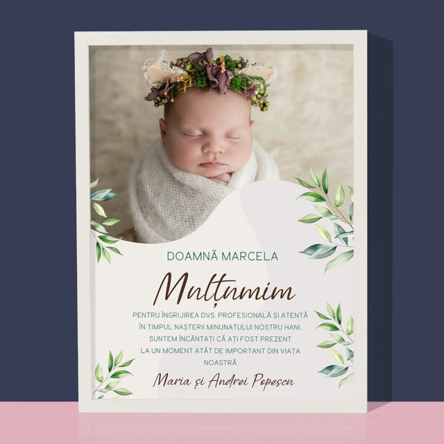 Fotografie Si Semnătură: Mulțumiri Moașei - Imprimare Cu Ramă 30X40 (Verticală)