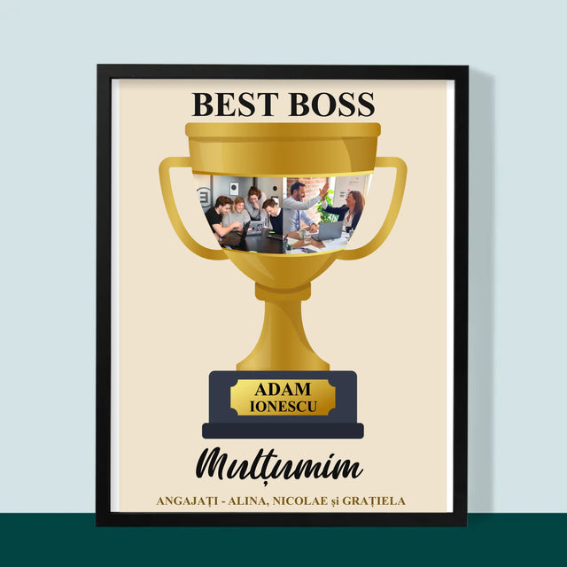Colaj De Fotografii: Cupa Best Boss - Imprimare Cu Ramă 30X40 (Verticală)