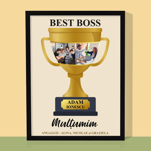 Colaj De Fotografii: Cupa Best Boss - Imprimare Cu Ramă 30X40 (Verticală)