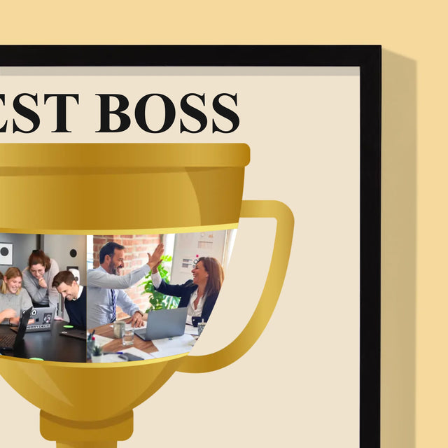 Colaj De Fotografii: Cupa Best Boss - Imprimare Cu Ramă 30X40 (Verticală)