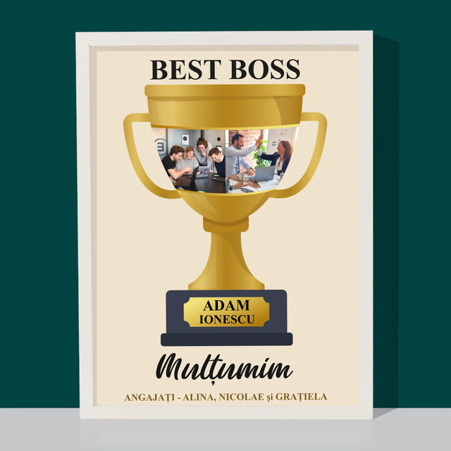 Colaj De Fotografii: Cupa Best Boss - Imprimare Cu Ramă 30X40 (Verticală)
