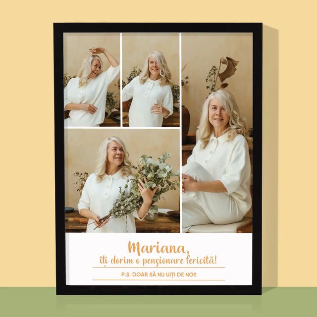 Colaj De Fotografii: Pensionare Fericită! - Imprimare Cu Ramă 30X40 (Verticală)