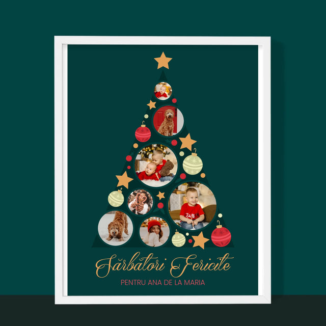 Colaj De Fotografii: Brad, Jucării De Brad - Imprimare Cu Ramă 30X40 (Verticală)