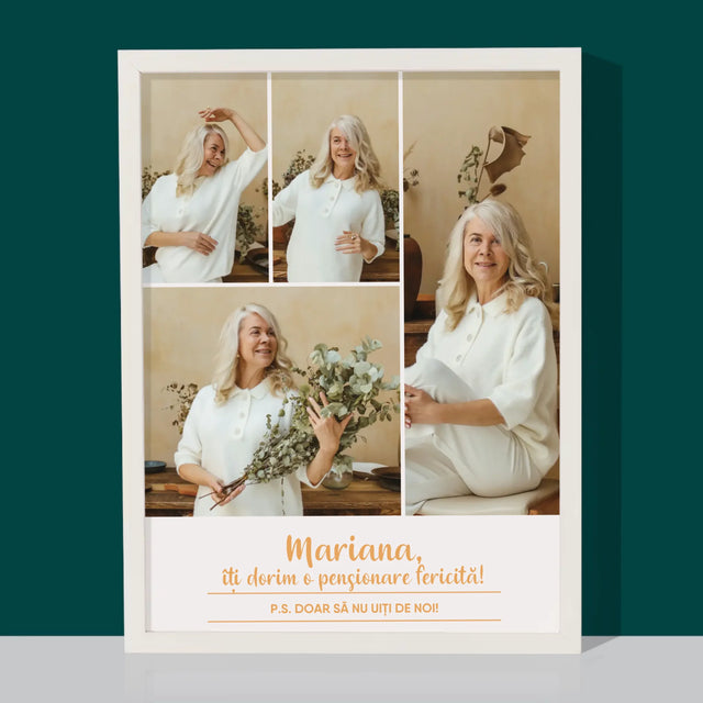 Colaj De Fotografii: Pensionare Fericită! - Imprimare Cu Ramă 30X40 (Verticală)