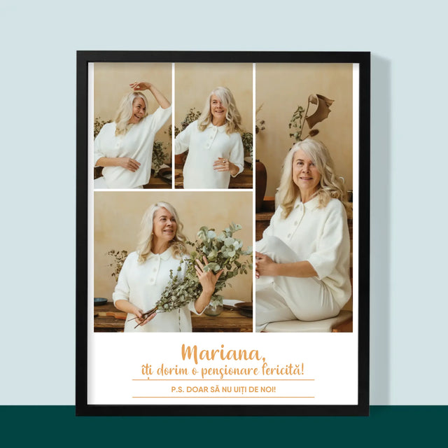 Colaj De Fotografii: Pensionare Fericită! - Imprimare Cu Ramă 30X40 (Verticală)