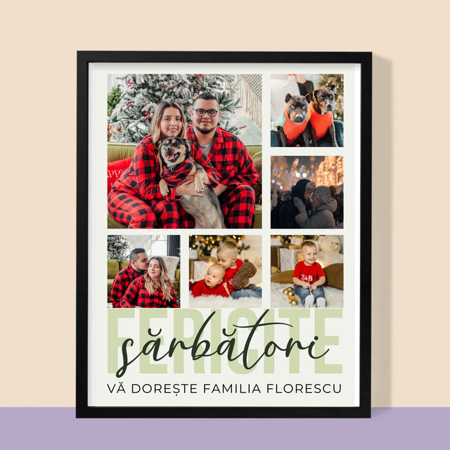 Colaj De Fotografii: Sărbători Fericite - Imprimare Cu Ramă 30X40 (Verticală)
