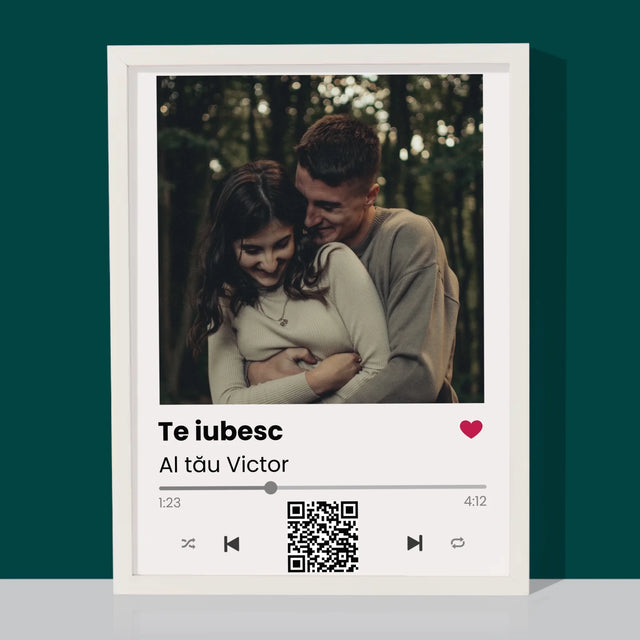 Fotografie Si Semnătură: Spotify Cu Cod Qr - Imprimare Cu Ramă 30X40 (Verticală)
