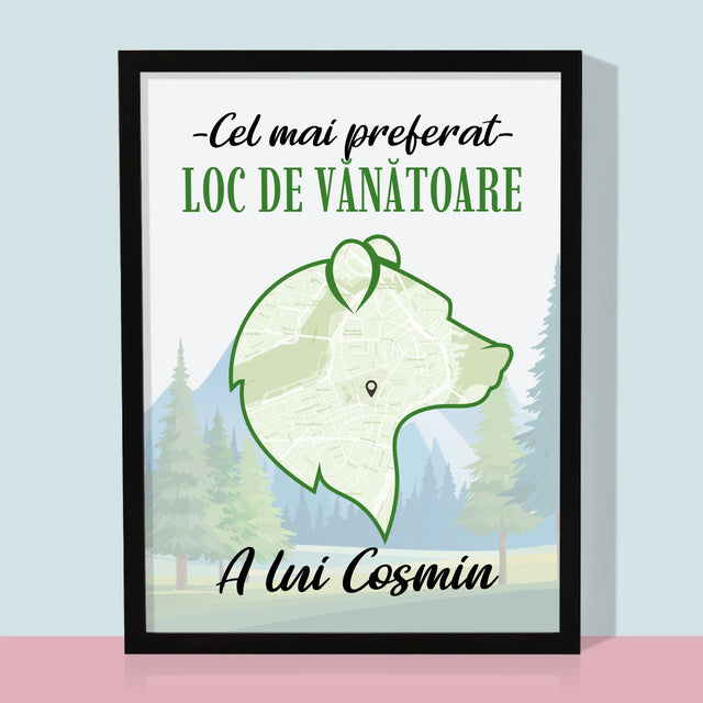 Harta Oraș: Cel Mai Preferat Loc De Vînătoare - Imprimare Cu Ramă 30X40 (Verticală)