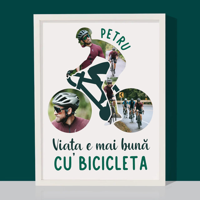 Formă Din Fotografii: Viața E Mai Bună Cu Bicicleta - Imprimare Cu Ramă 30X40 (Verticală)