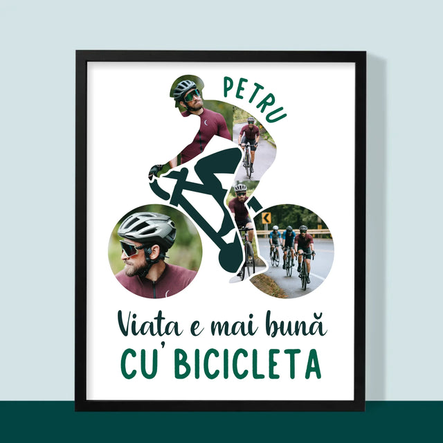 Formă Din Fotografii: Viața E Mai Bună Cu Bicicleta - Imprimare Cu Ramă 30X40 (Verticală)