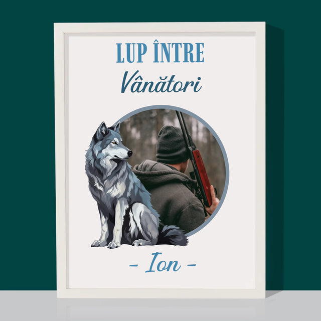 Fotografie Si Semnătură: Lup Între Vânători - Imprimare Cu Ramă 30X40 (Verticală)