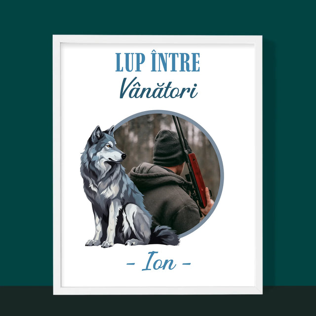Fotografie Si Semnătură: Lup Între Vânători - Imprimare Cu Ramă 30X40 (Verticală)
