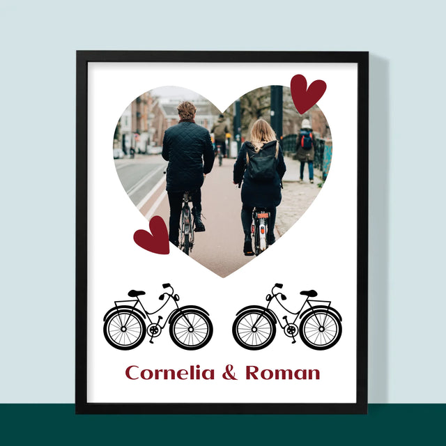 Fotografie Si Semnătură: Bicicletiști Cuplu - Imprimare Cu Ramă 30X40 (Verticală)