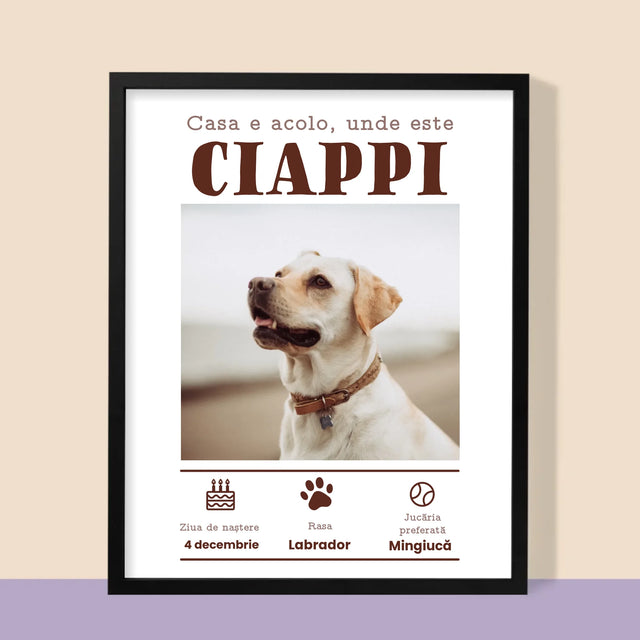 Fotografie Si Semnătură: Certificat De Naștere A Cățălușului - Imprimare Cu Ramă 30X40 (Verticală)