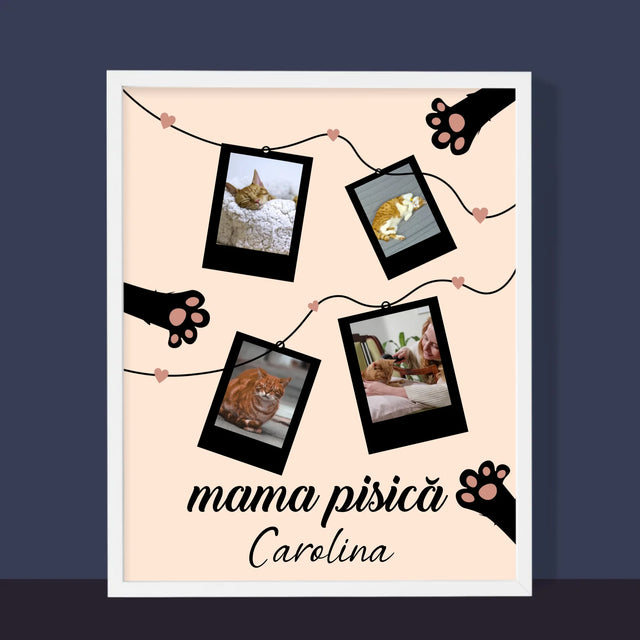 Colaj De Fotografii: Mama Pisică Polaroid - Imprimare Cu Ramă 30X40 (Verticală)