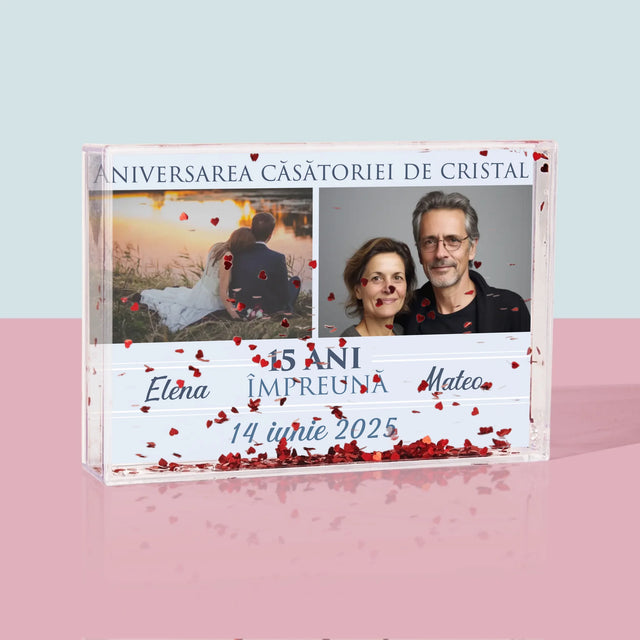 Colaj De Fotografii: 15 Ani Împreună - Ramă De Sticlă Cu Apă Pentru Fotografii