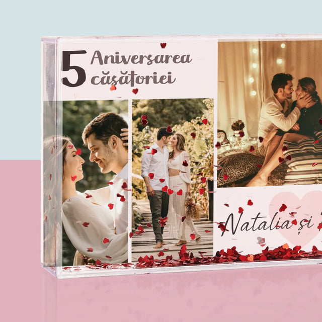 Colaj De Fotografii: A 5-A Aniversare A Nunții - Ramă De Sticlă Cu Apă Pentru Fotografii