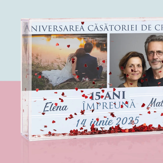 Colaj De Fotografii: 15 Ani Împreună - Ramă De Sticlă Cu Apă Pentru Fotografii