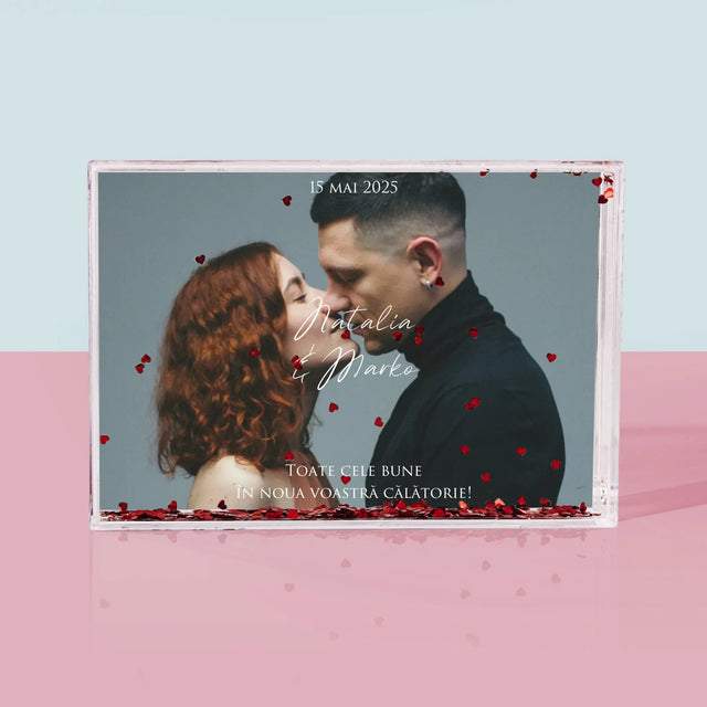 Fotografie Si Semnătură: Urări Fotografie De Nuntă - Ramă De Sticlă Cu Apă Pentru Fotografii