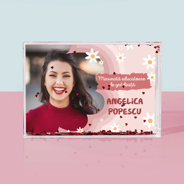 Fotografie Si Semnătură: Minunată Educatoare De Grădiniță - Ramă De Sticlă Cu Apă Pentru Fotografii