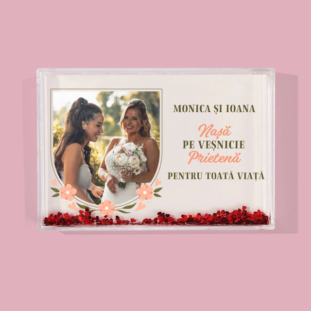 Fotografie Si Semnătură: Nașă Pe Veșnicie - Ramă De Sticlă Cu Apă Pentru Fotografii