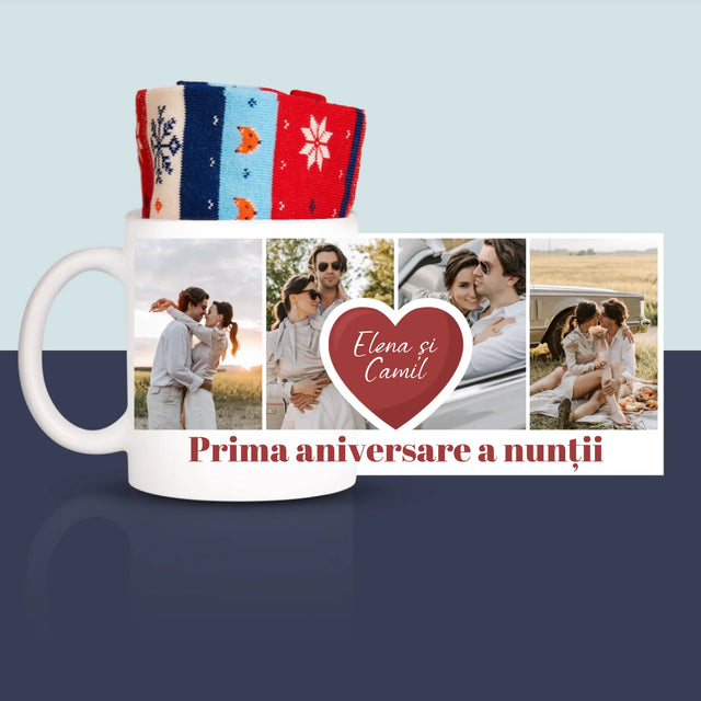 Colaj De Fotografii: Prima Aniversare A Nunții – Inimă - Șosete De Iarnă Într-O Cană