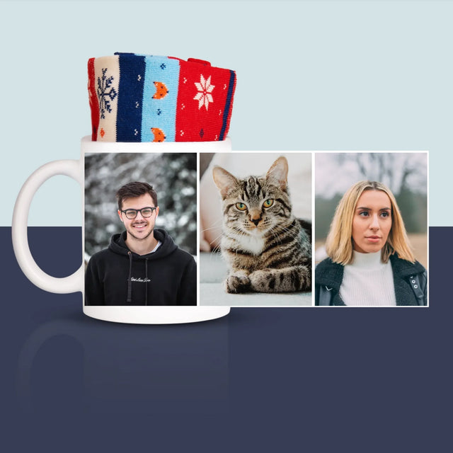 Colaj De Fotografii: 3 Fotografii - Șosete De Iarnă Într-O Cană