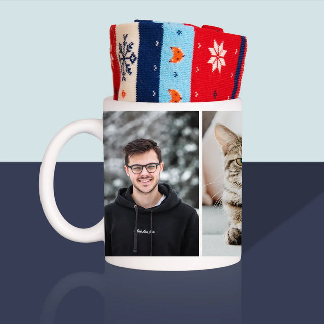 Colaj De Fotografii: 3 Fotografii - Șosete De Iarnă Într-O Cană