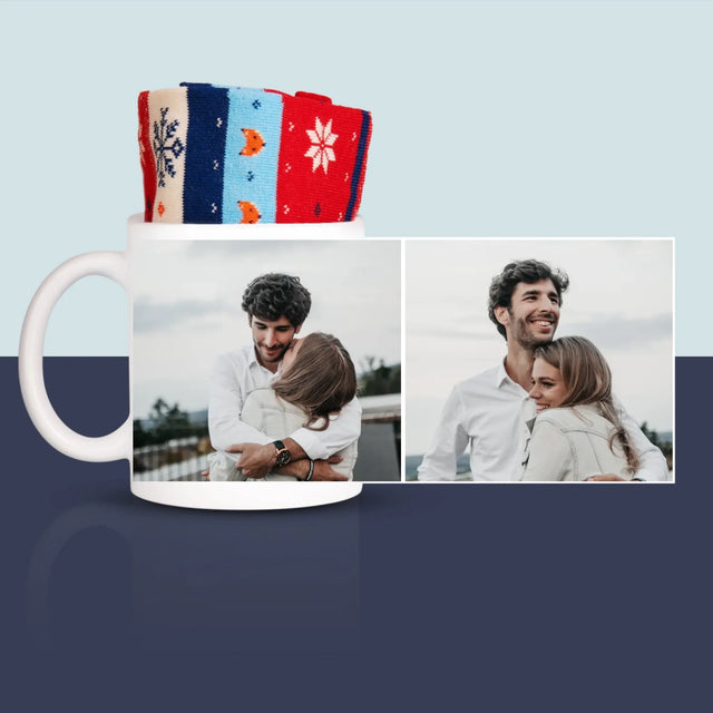 Colaj De Fotografii: 2 Fotografii - Șosete De Iarnă Într-O Cană