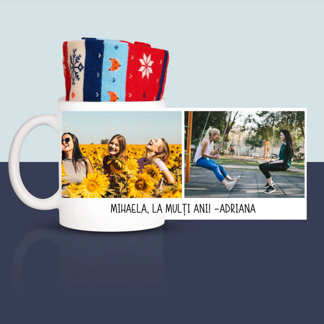 Colaj De Fotografii: 2 Fotografii Cu Inscripție - Șosete De Iarnă Într-O Cană