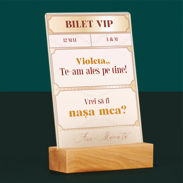 Numele Și Semnătura: Bilete Vip Nașă - Imprimare Pe Sticlă Acrilică (Verticală)