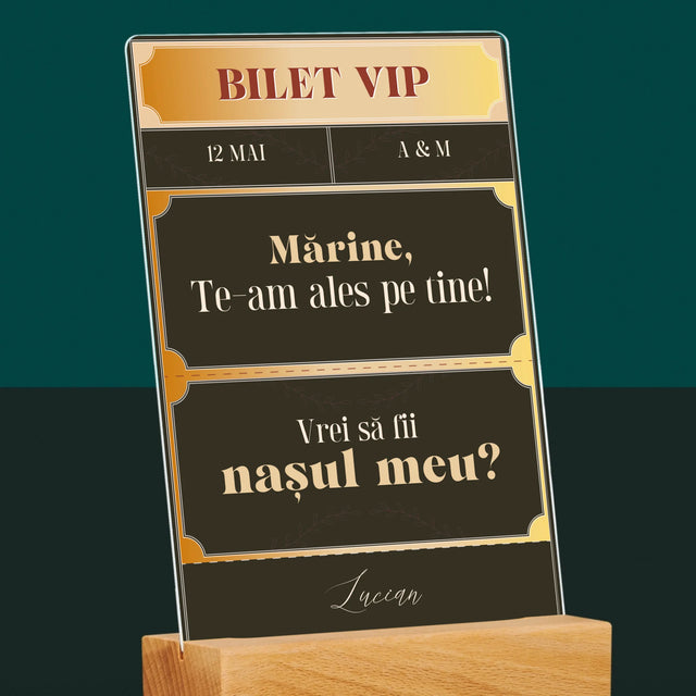 Numele Și Semnătura: Bilete Vip Naș - Imprimare Pe Sticlă Acrilică (Verticală)