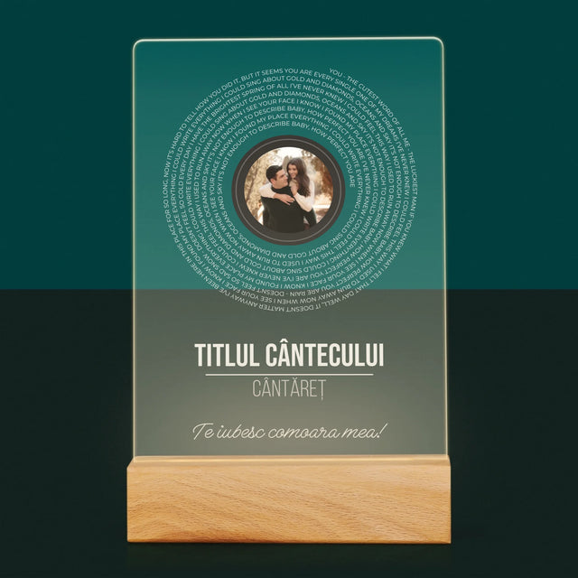 Fotografie Si Semnătură: Textul Cântecului Pe Disc - Imprimare Pe Sticlă Acrilică (Verticală)