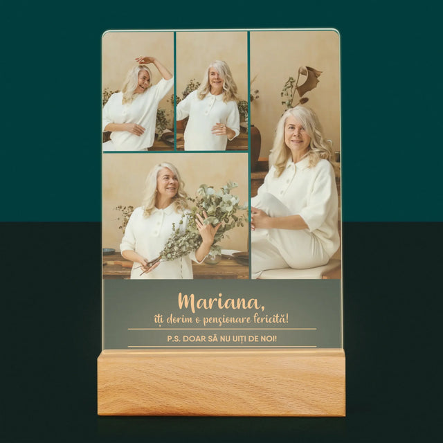Colaj De Fotografii: Pensionare Fericită! - Imprimare Pe Sticlă Acrilică (Verticală)