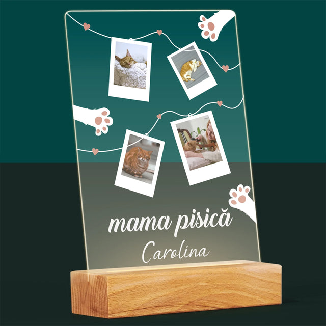 Colaj De Fotografii: Mama Pisică Polaroid - Imprimare Pe Sticlă Acrilică (Verticală)