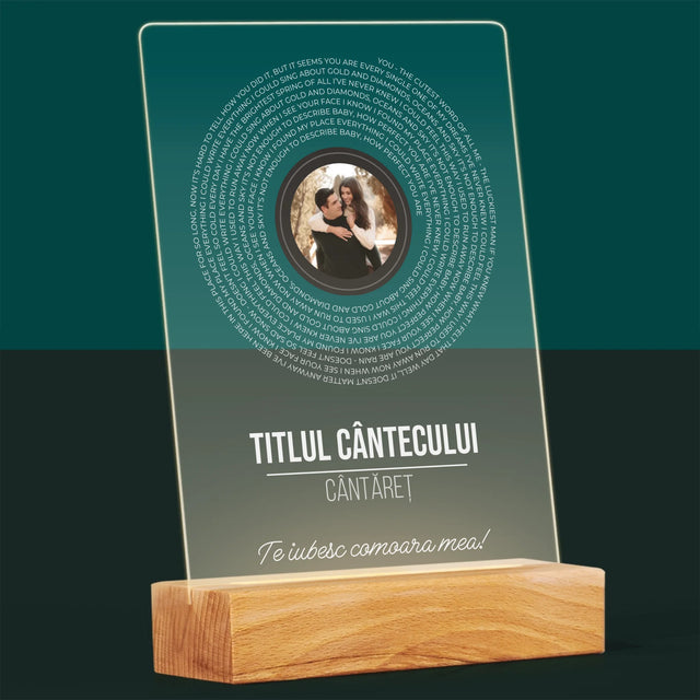 Fotografie Si Semnătură: Textul Cântecului Pe Disc - Imprimare Pe Sticlă Acrilică (Verticală)