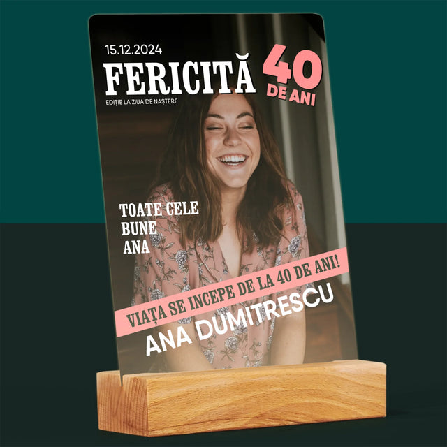Copertă Derevistă: Fericită La 40 De Ani - Imprimare Pe Sticlă Acrilică (Verticală)